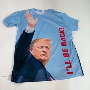 T-Shirt Womens XL Blue Donald Trump I'll Be Back Short Sleeve Crew Neck Graphic